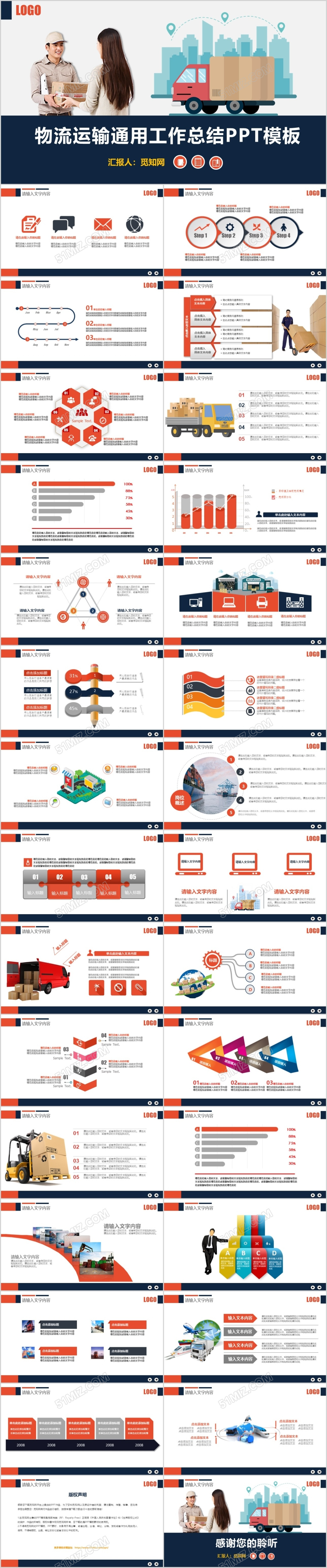 红色高端物流交通运输快递公司商务通用工作总结PPT模板