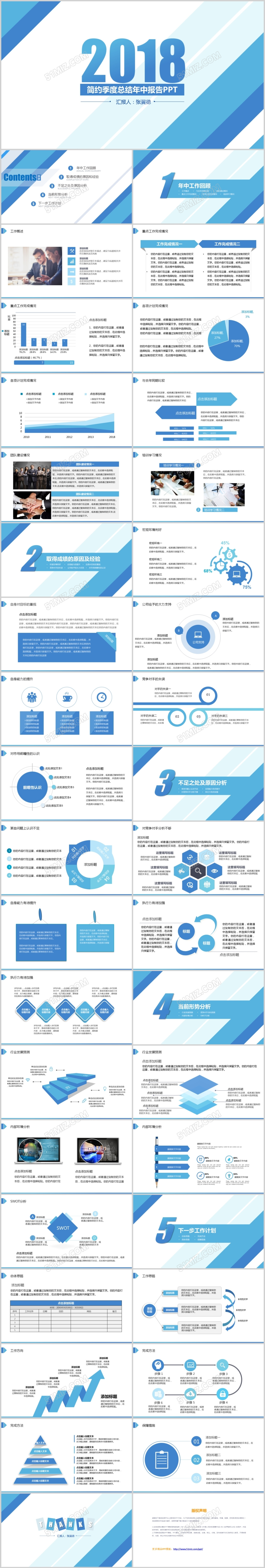 蓝色年中总结季度总结工作总结工作计划工作报告商务报告