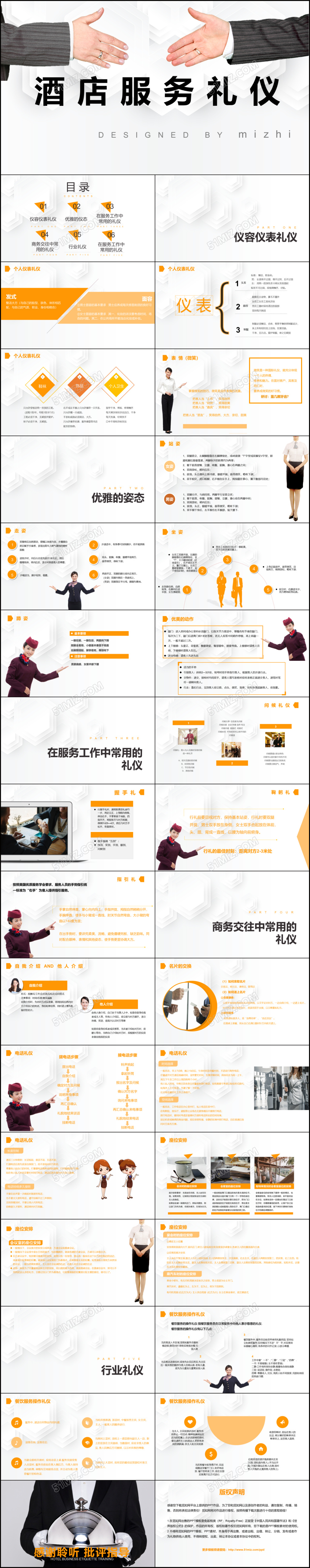 黄色简洁商务公司酒店服务礼仪PPT模板