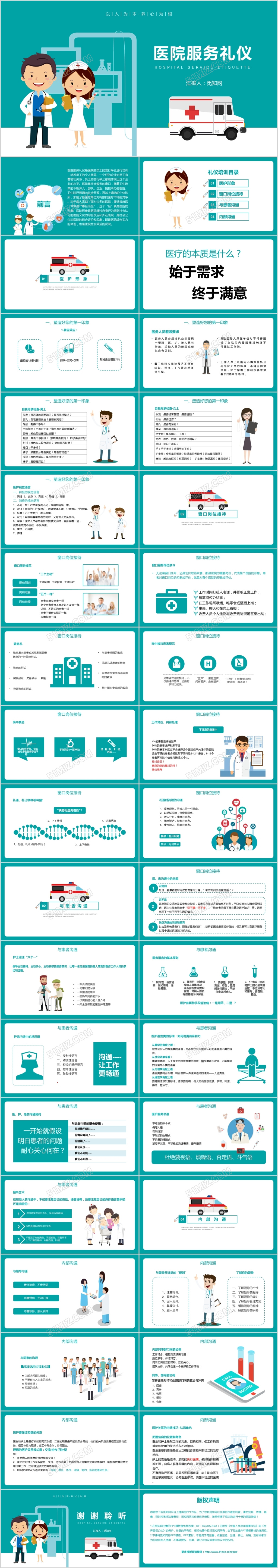 卡通医疗风医院礼仪护士服务礼仪培训PPT模板