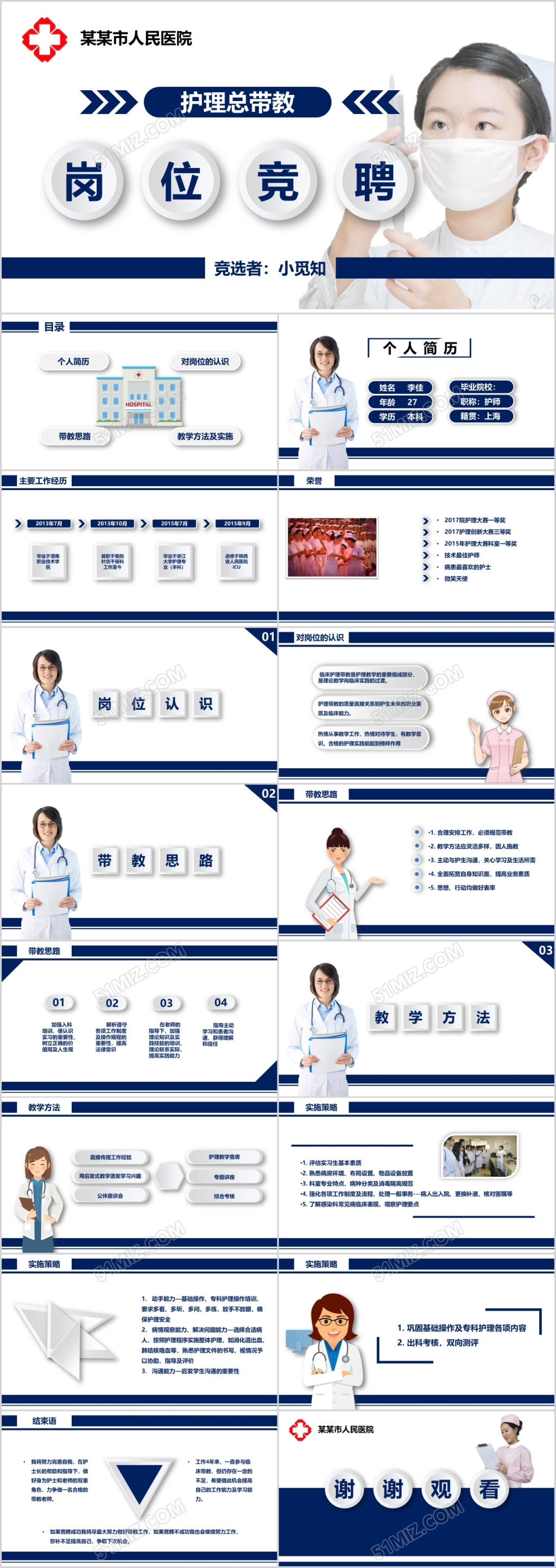 医疗卡通护理总带教竞聘竞聘PPT模板