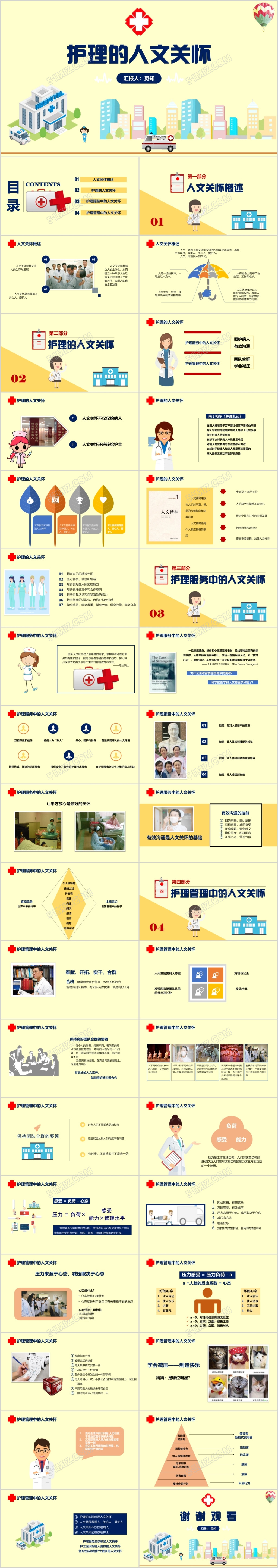卡通医疗护理人文关怀培训课件PPT模板