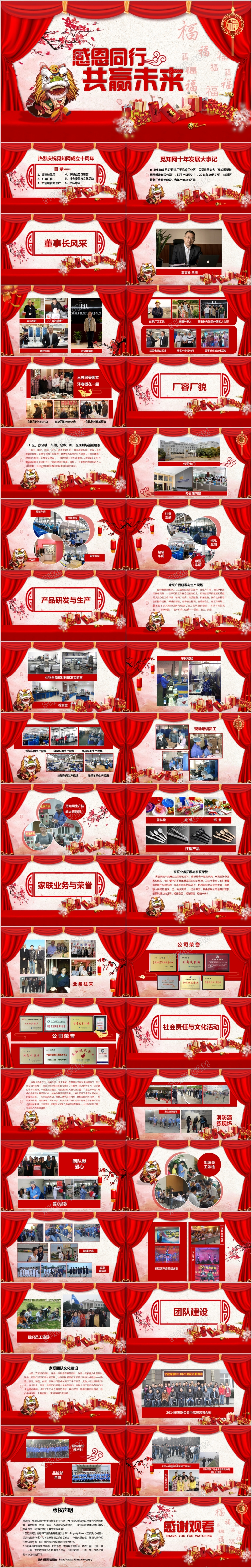 红火喜庆中国风企业公司十周年周年庆PPT模板