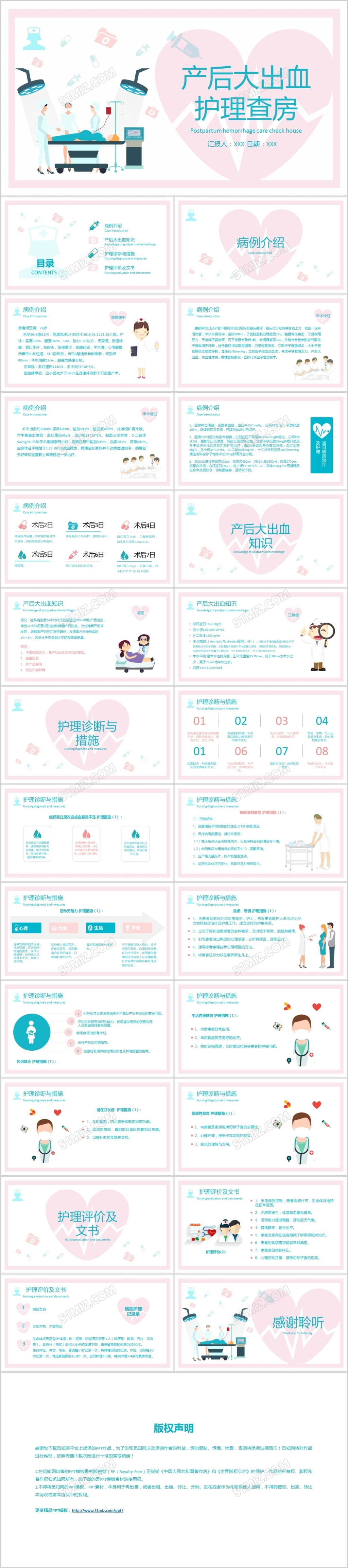 卡通医疗护士医生医院孕妇妇产科产后大出血护理查房pp模板