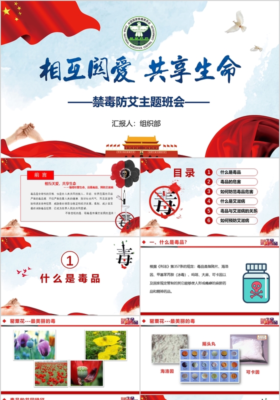红色党政宣传告诫禁毒教育主题宣传活动ppt模板