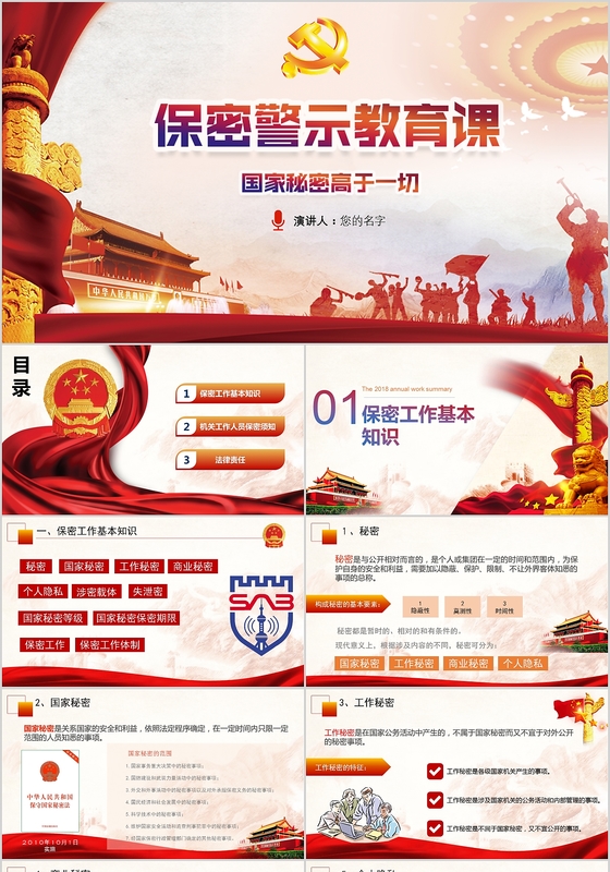 红色政党风保密警示教育ＰＰＴ模板