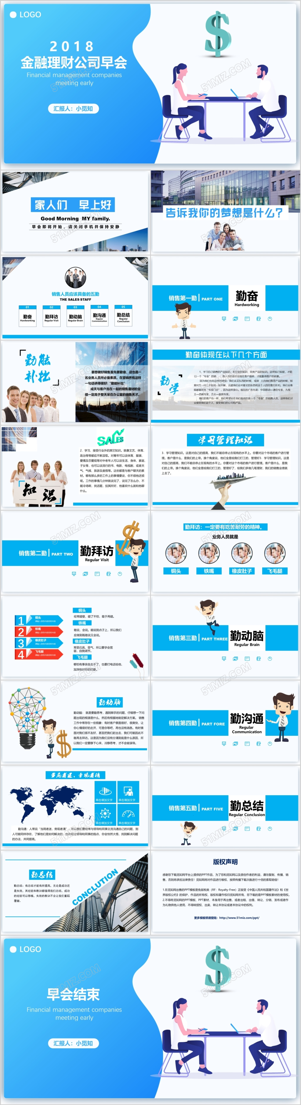 扁平化商务金融早会汇报PPT模板