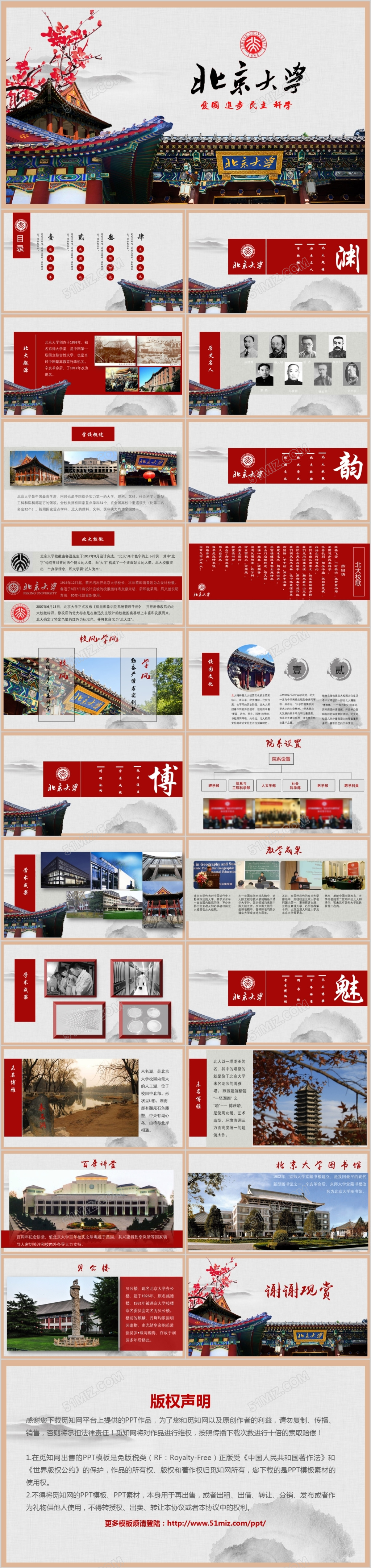 红色中国风北京大学介绍北京大学简介ppt模板