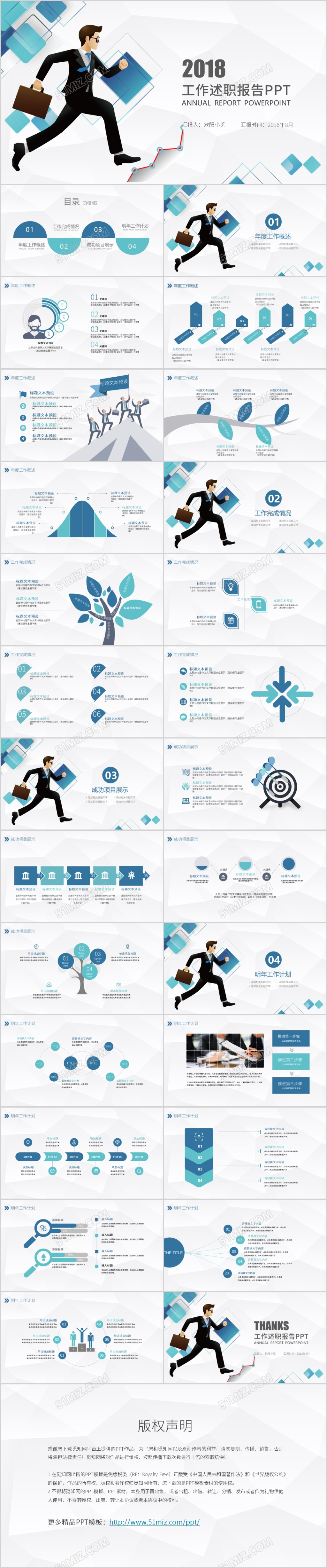 蓝色述职报告PPT 工作总结PPT 工作汇报 岗位应聘PPT