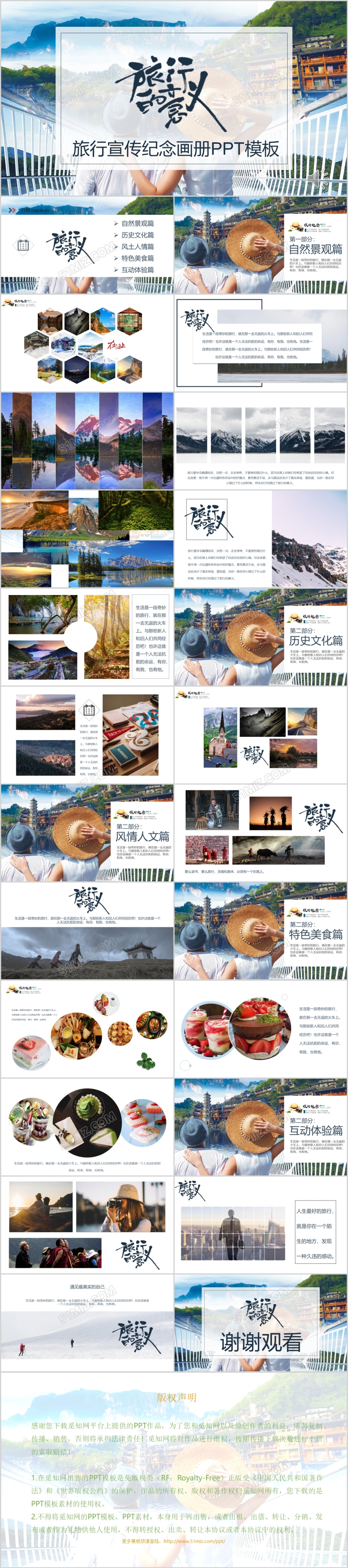 简约清爽旅行旅游纪念相册ppt模板