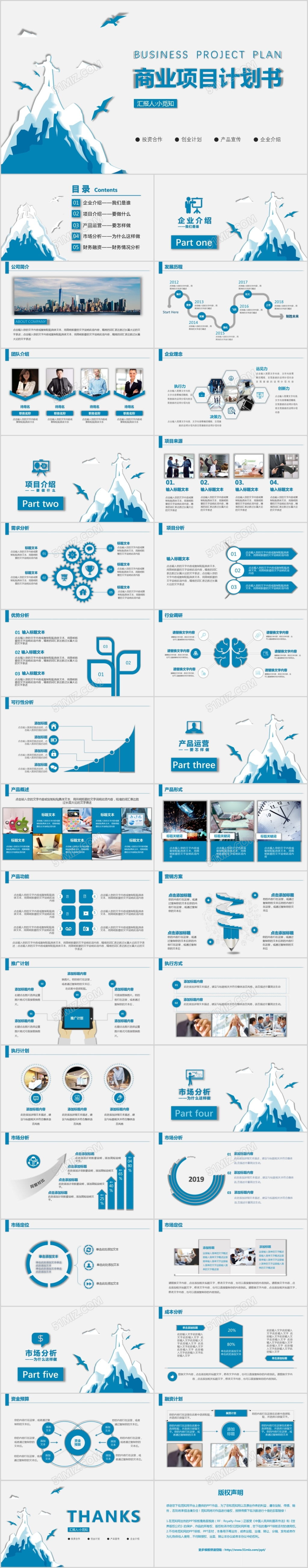 蓝色商务风商业计划书商务汇报展示融资路演PPT模板