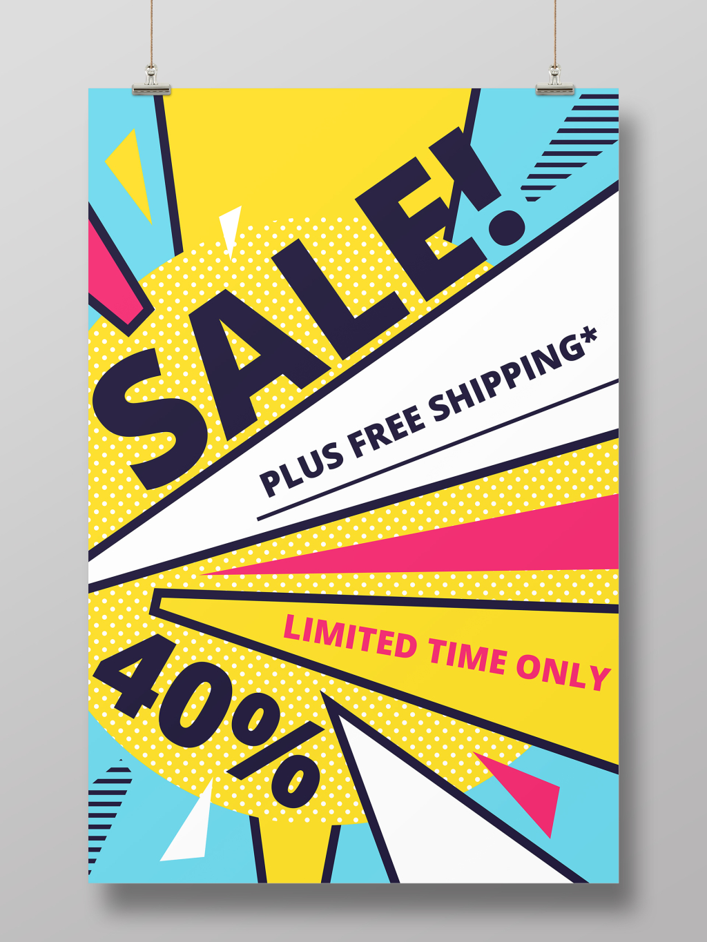 新年活动促销彩色活力孟菲斯风格促销海报模板