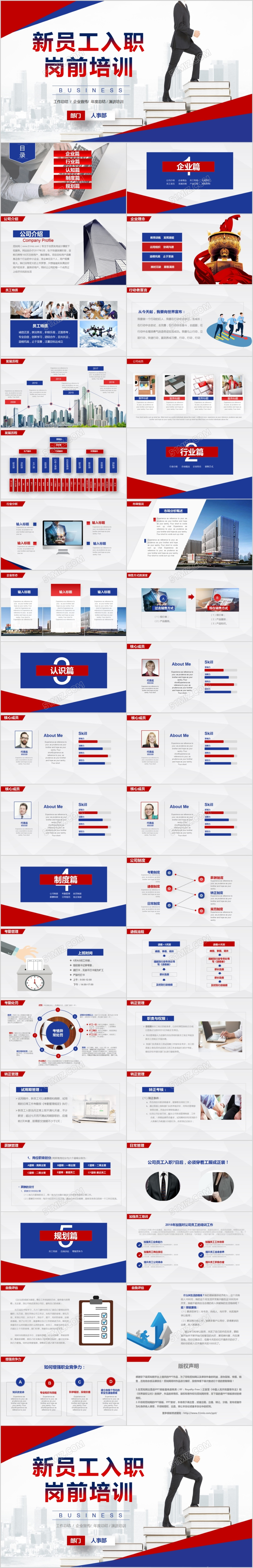 大气红蓝拼色公司企业新入职员工培训PPT
