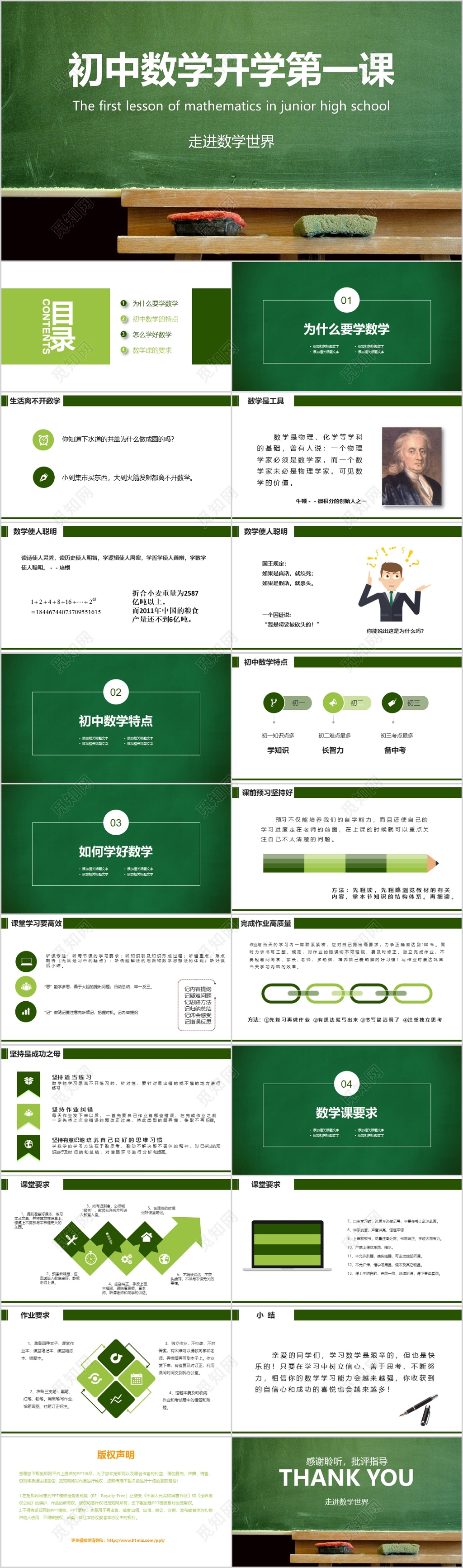黑板风初中数学开学第一课教育课件PPT模板
