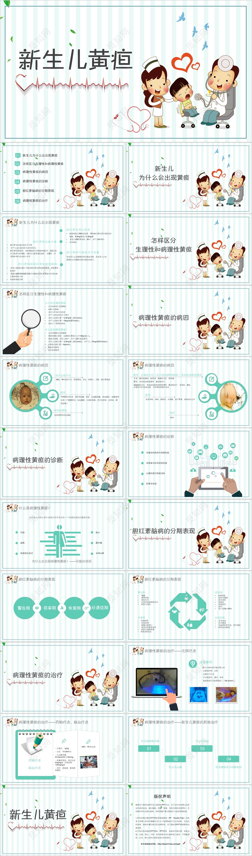 医疗扁平新生儿黄疸PPT模板  