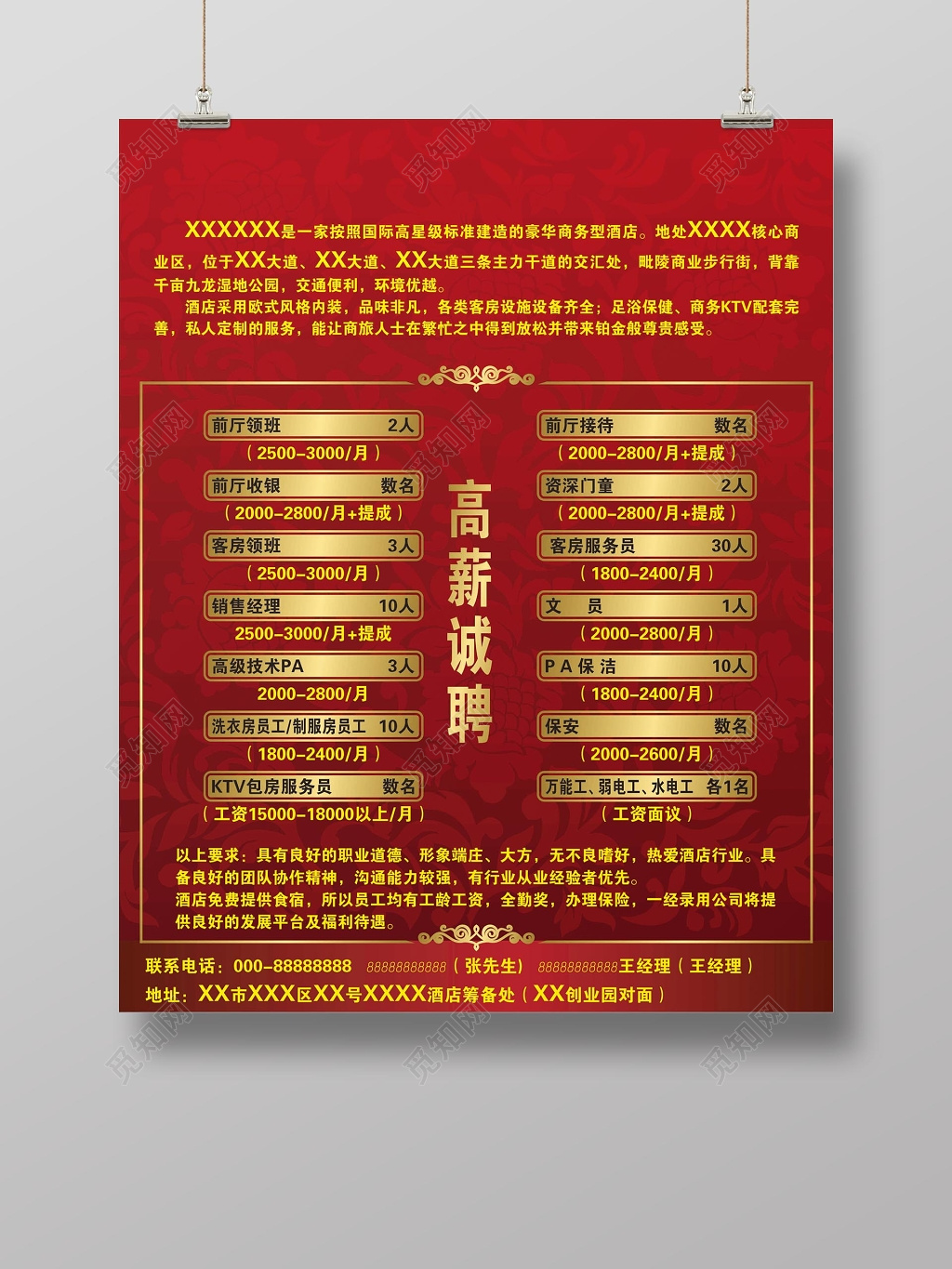 大气商务风格酒店招聘宣传海报