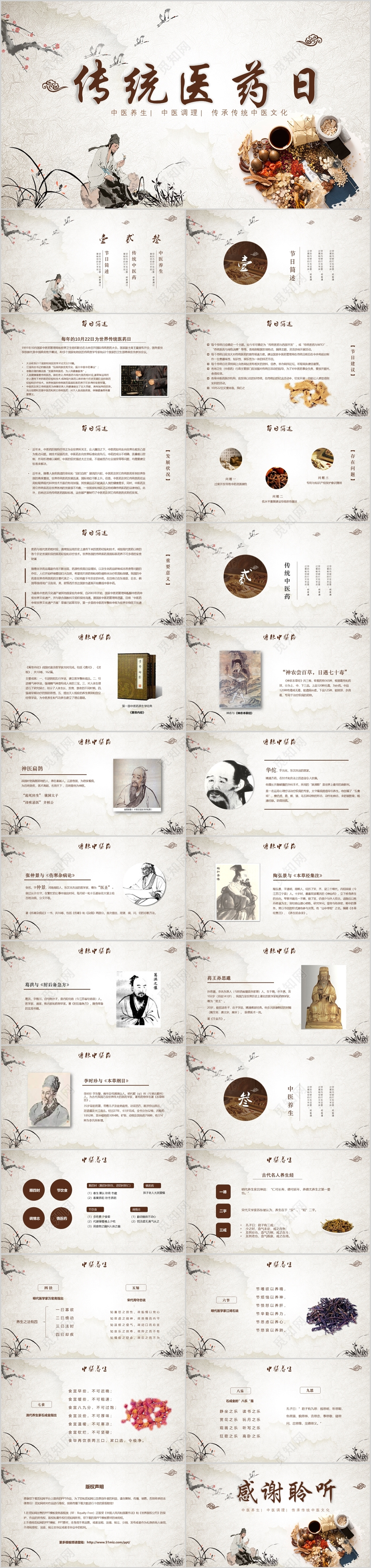 中国风古风中医养生中医文化世界传统医药日PPT模板