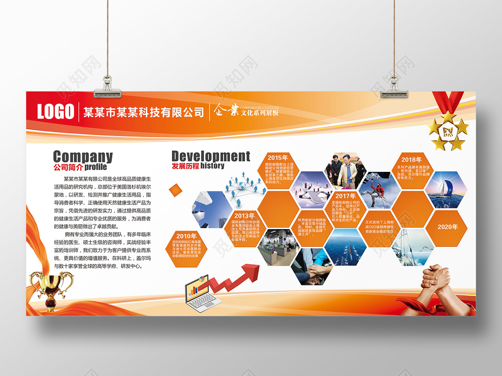 照片展板橙色企业公司宣传企业宣传公司简介背景墙展板