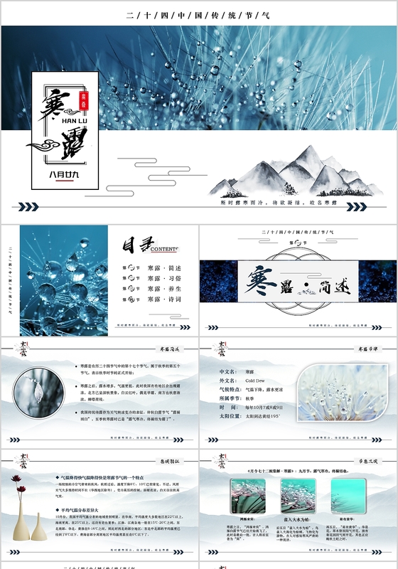 中国风简约清新寒露PPT模板