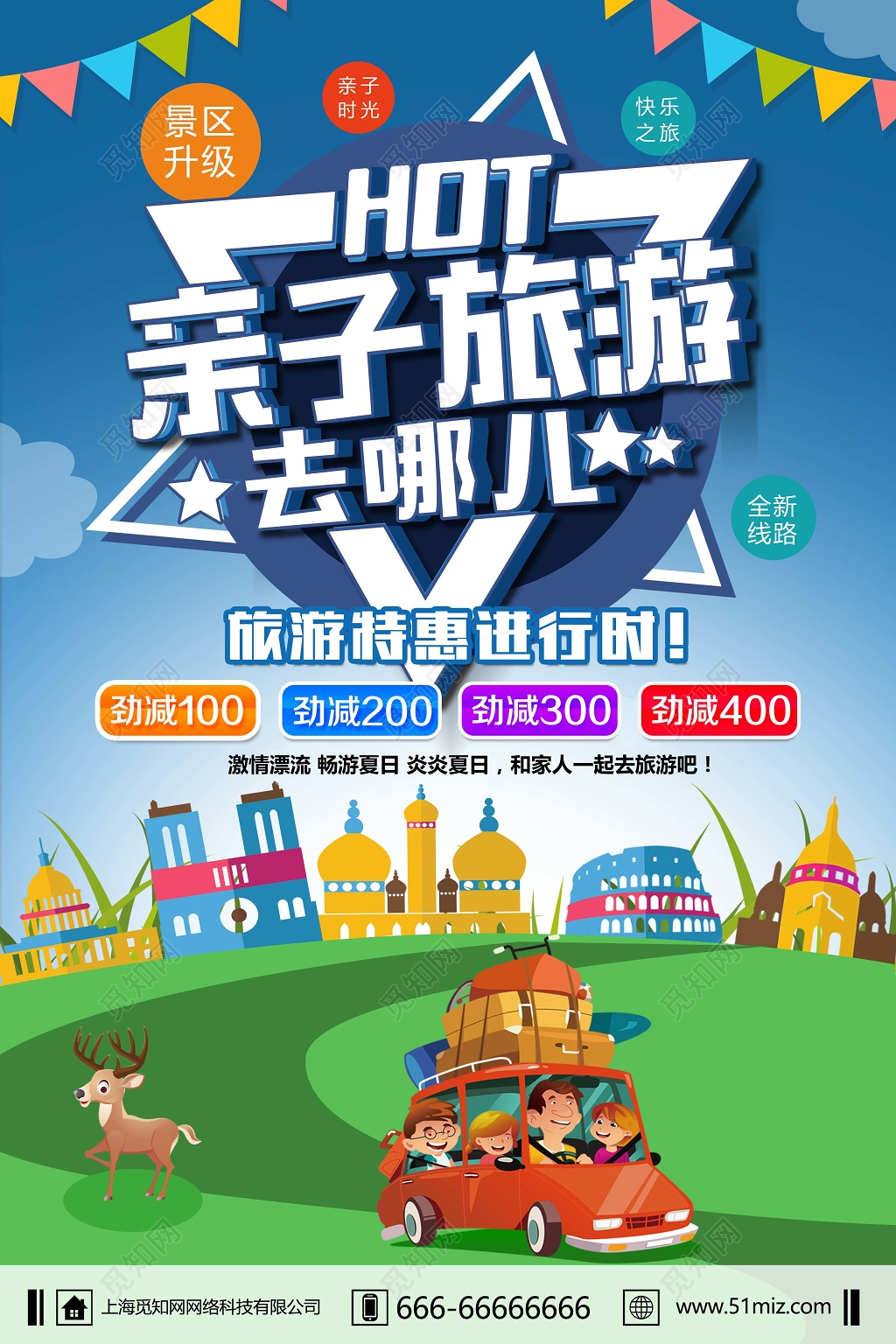 亲子游去哪儿绿色海报