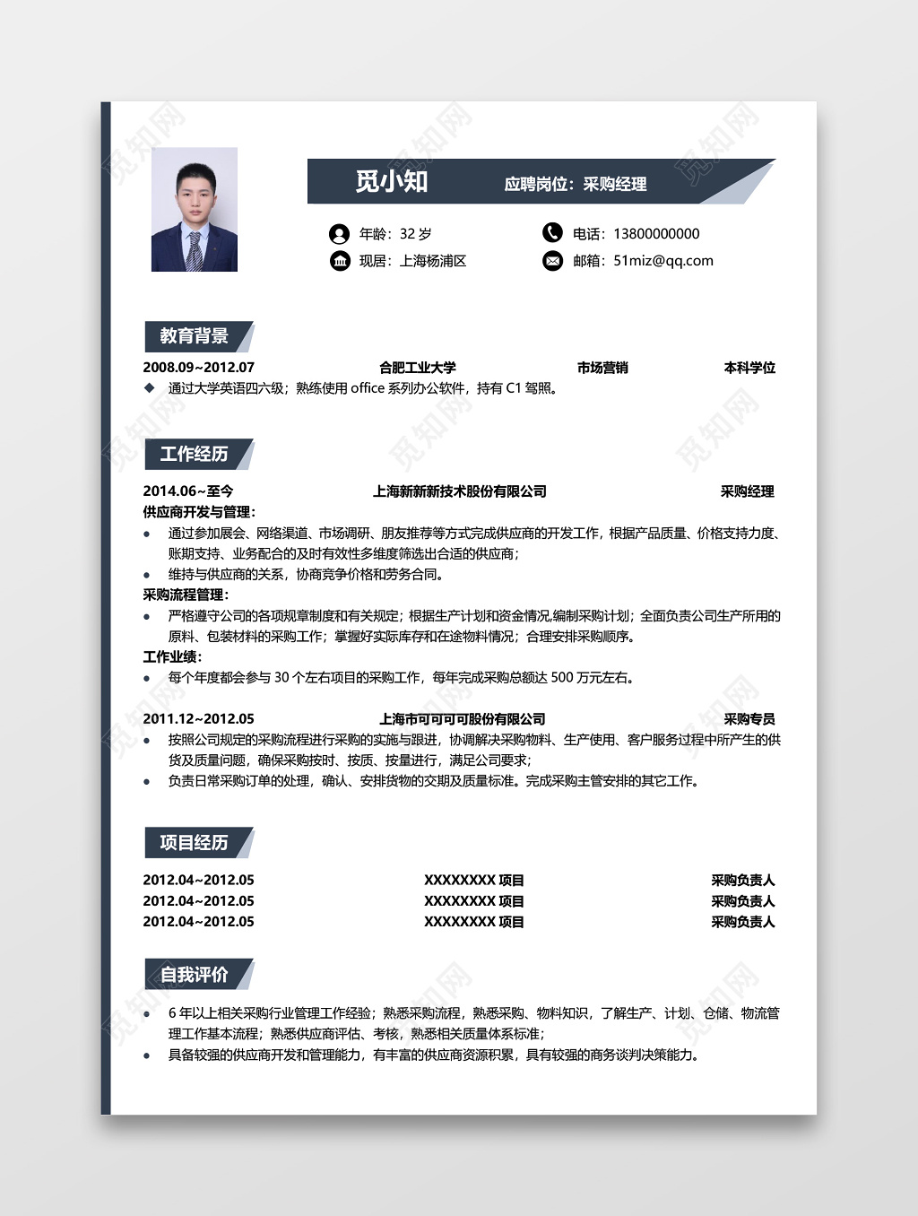 商务简历系列采购简历范文模板