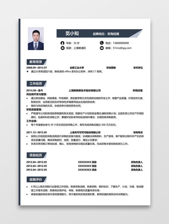 商务简历系列采购简历范文模板