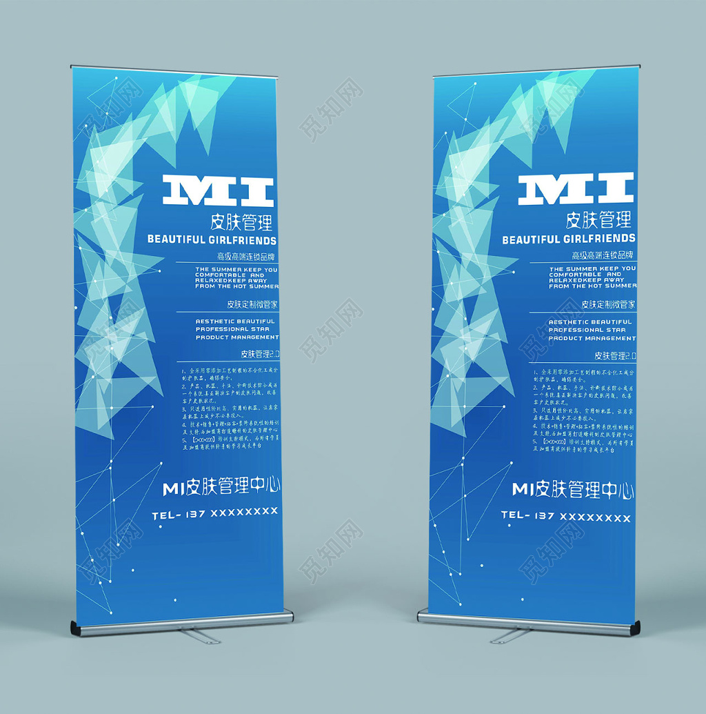 简约大气简单蓝色美容展架