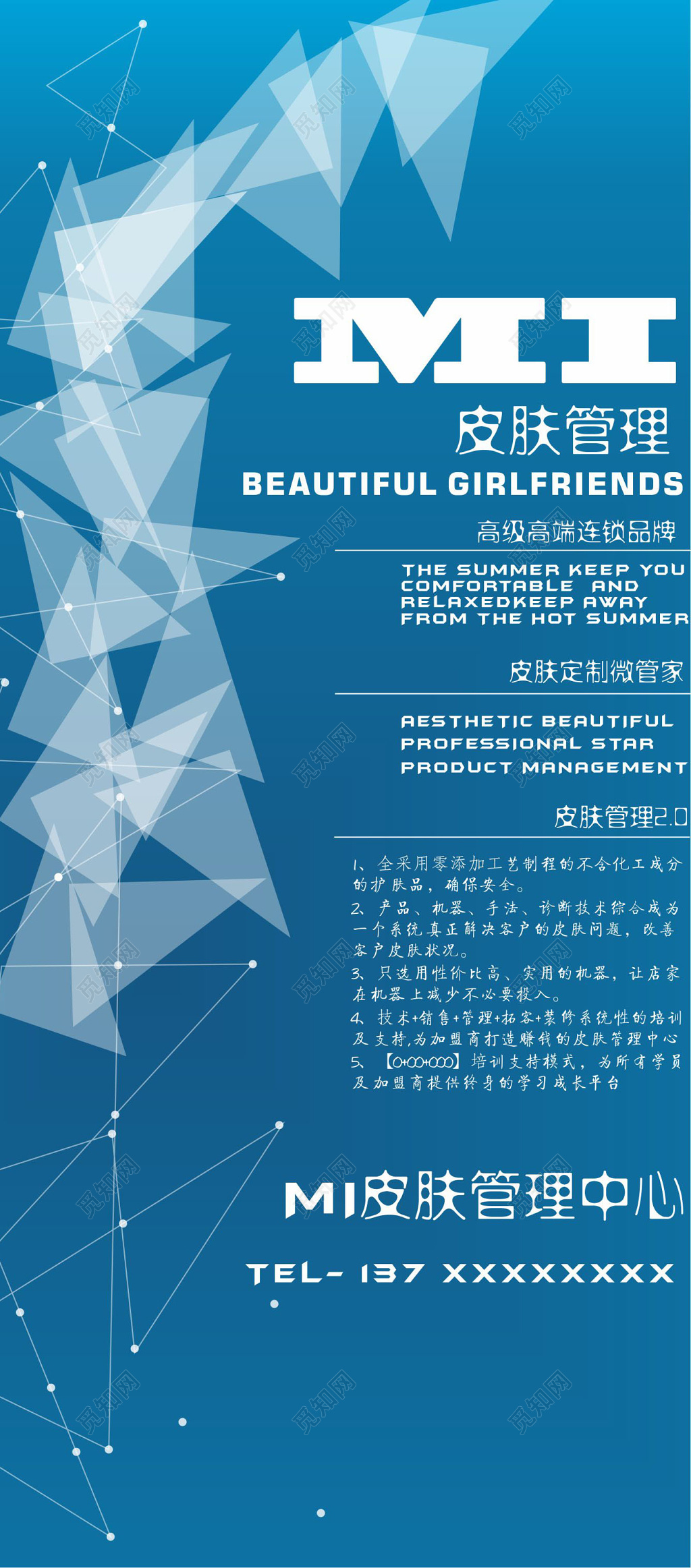 简约大气简单蓝色美容展架