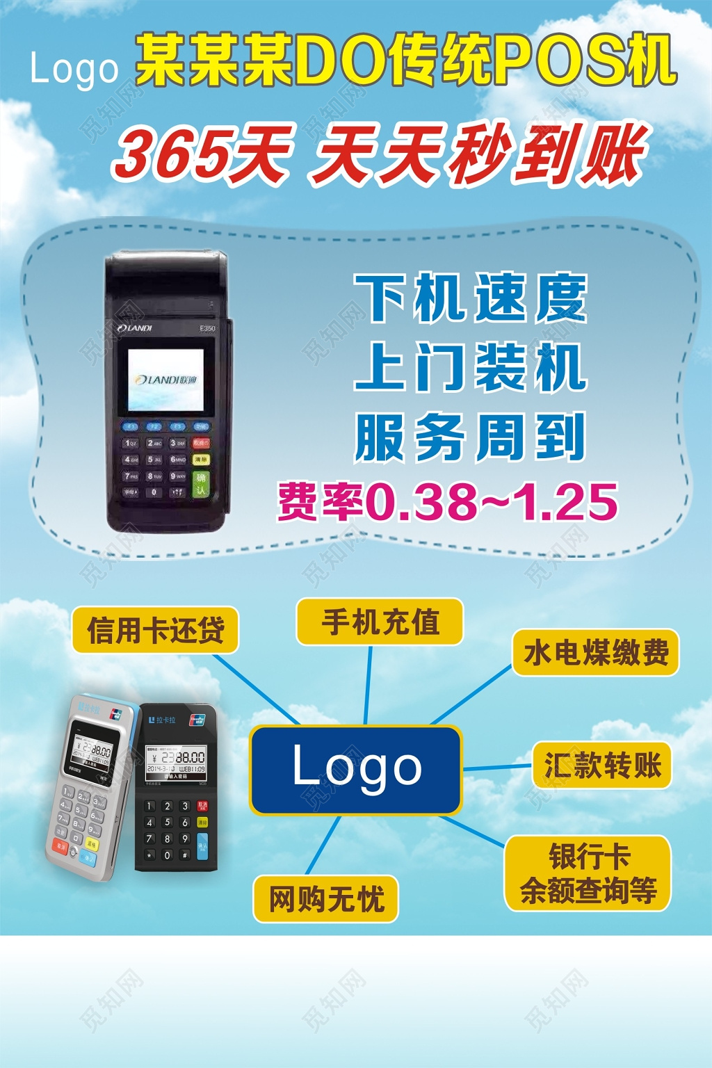 蓝色手机POS机促销宣传海报