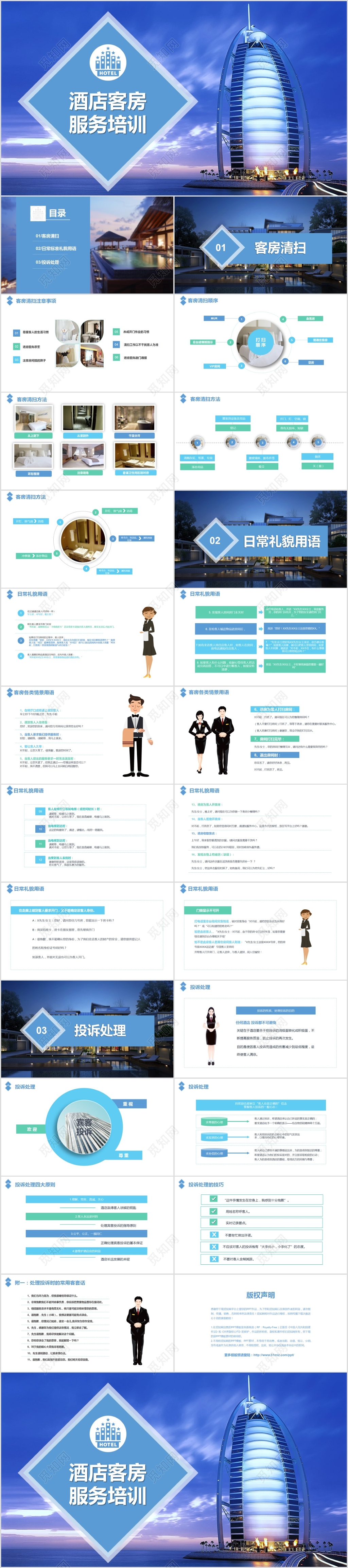 蓝色渐变商务酒店客房服务培训PPT