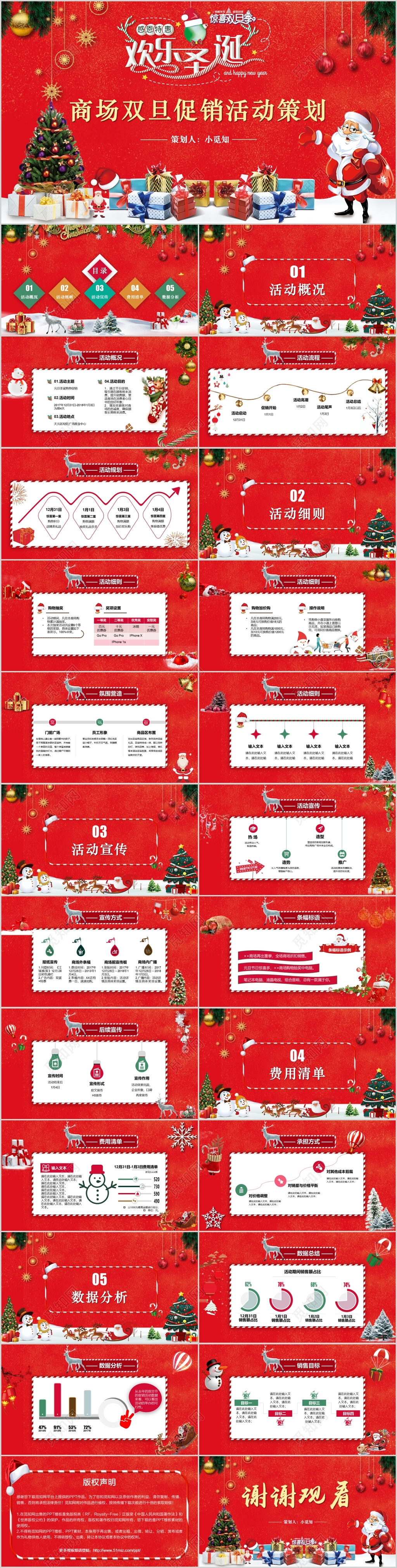 红色喜庆商场圣诞元旦活动策划PPT模板庆典风卡通风PPT