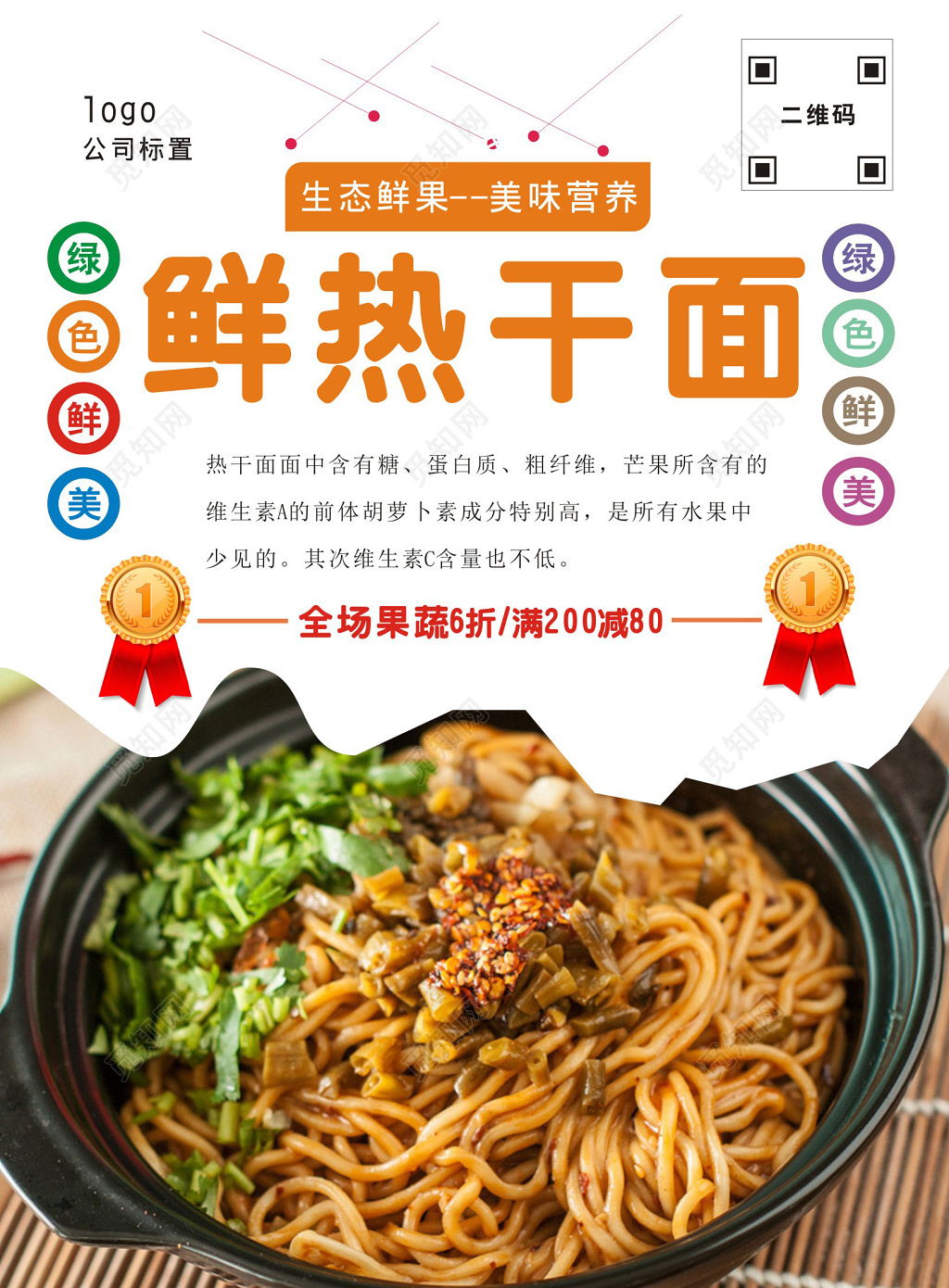 简洁鲜热干面美食宣传海报