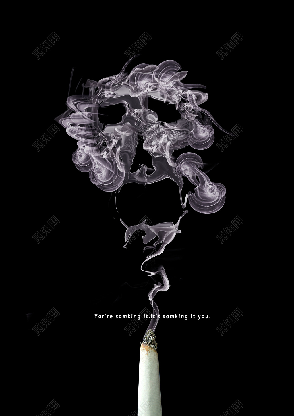 香烟骷髅烟雾合成吸烟危害健康公益海报