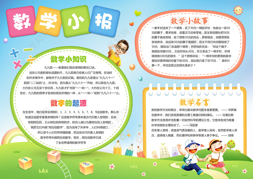 数学边框绿色花边word学习小报电子手抄报含有ps源文件