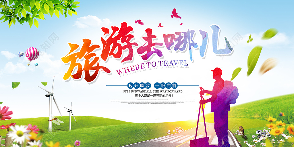 小清新旅游去哪儿旅行展板设计