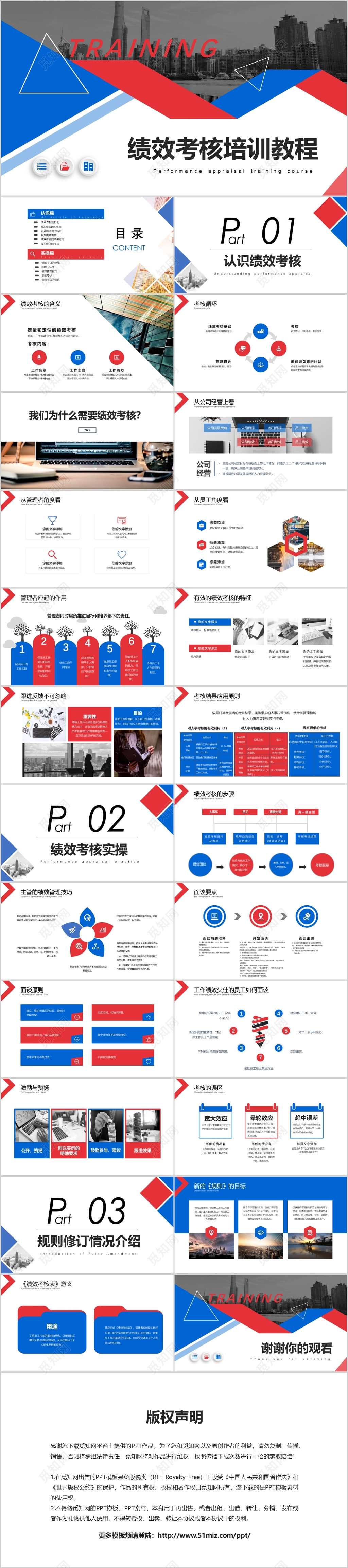 扁平化红蓝色绩效考核培训教程PPT