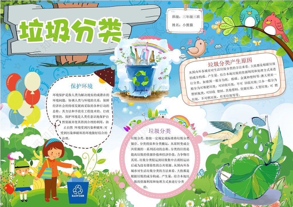 垃圾分类绿色环保社区宣传word小报手抄报