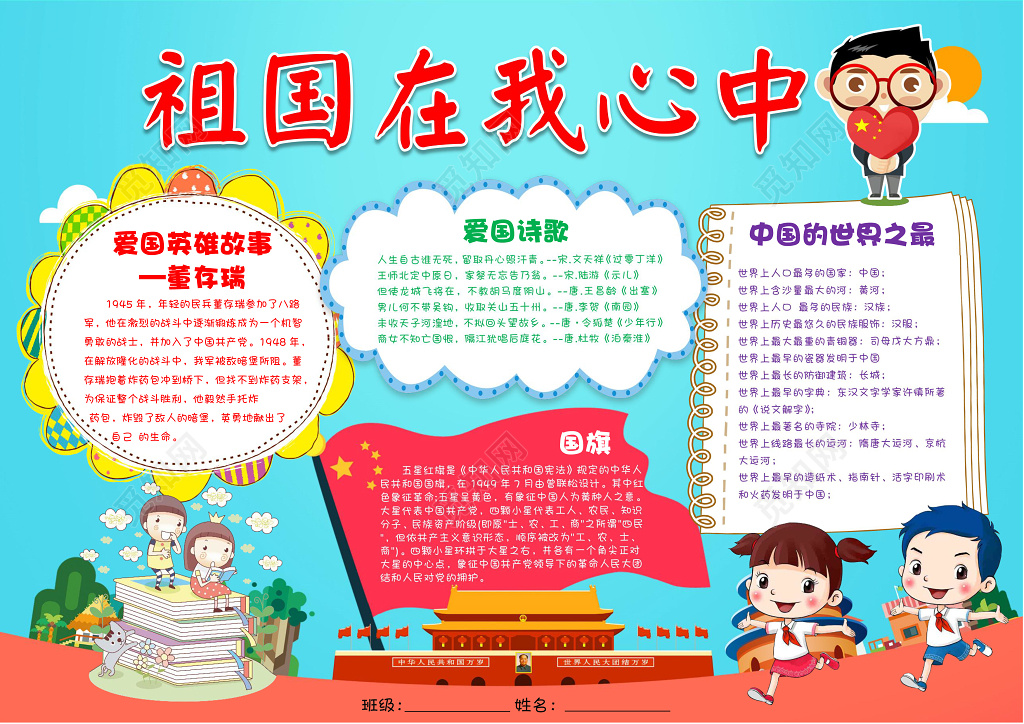 祖国在我心中红旗天安门我爱祖国手抄报爱国小报