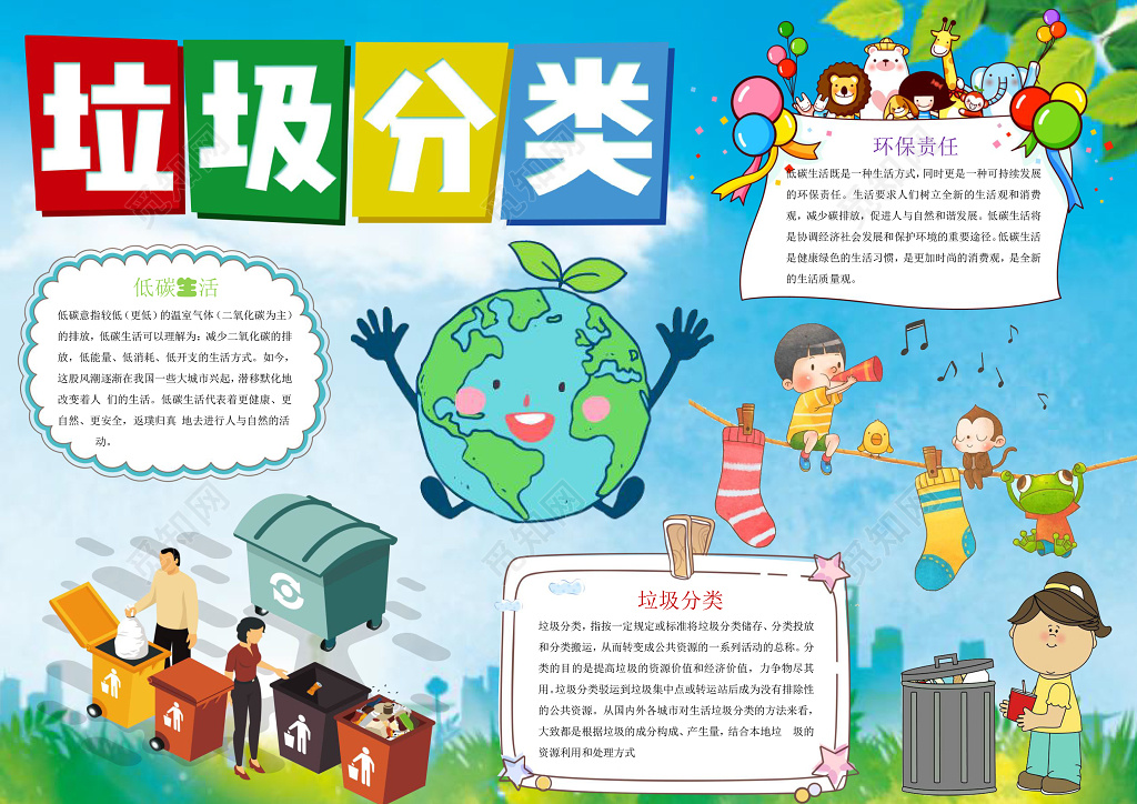 绿色环保垃圾分类文明社区小报word小报手抄报