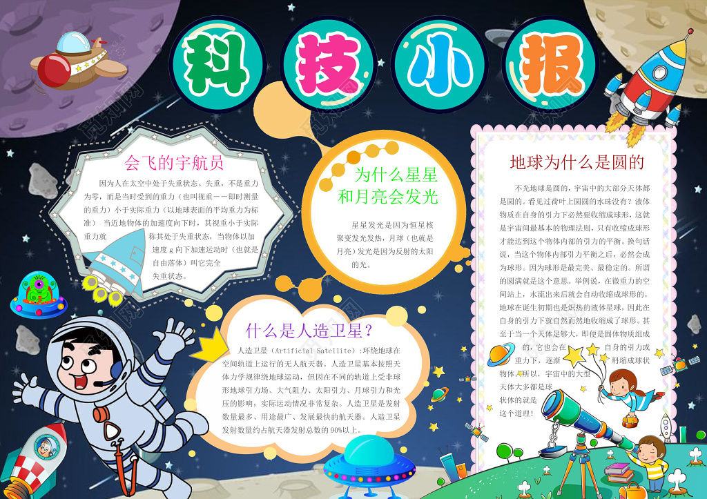 外太空科技word电子小抄报边框花边