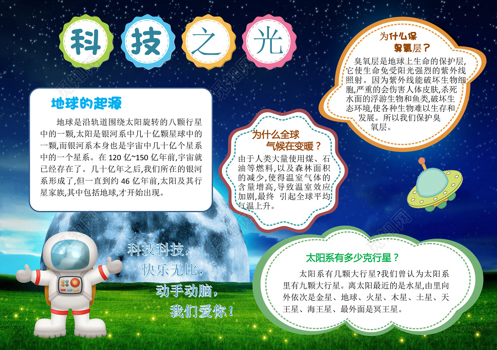 太空人登陆科技之光科技小报电子word科技手抄报