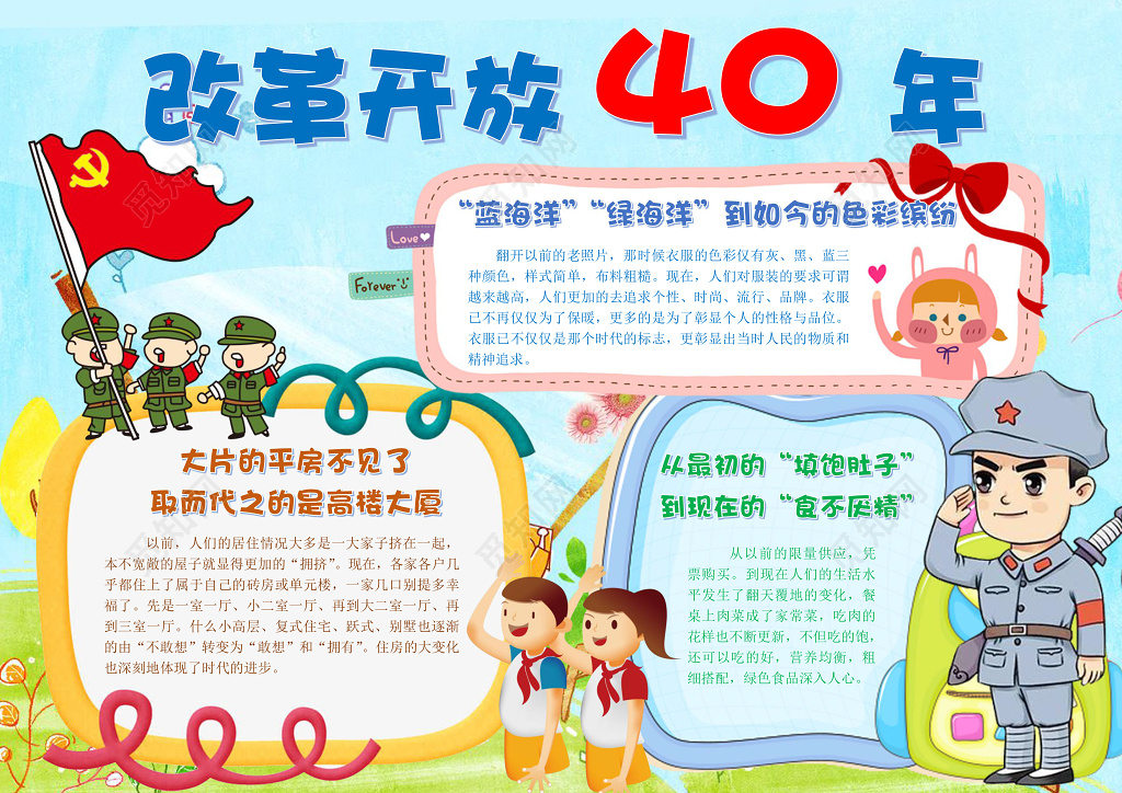 改革开放40年爱国小报边框小报花边word 学习电子小报