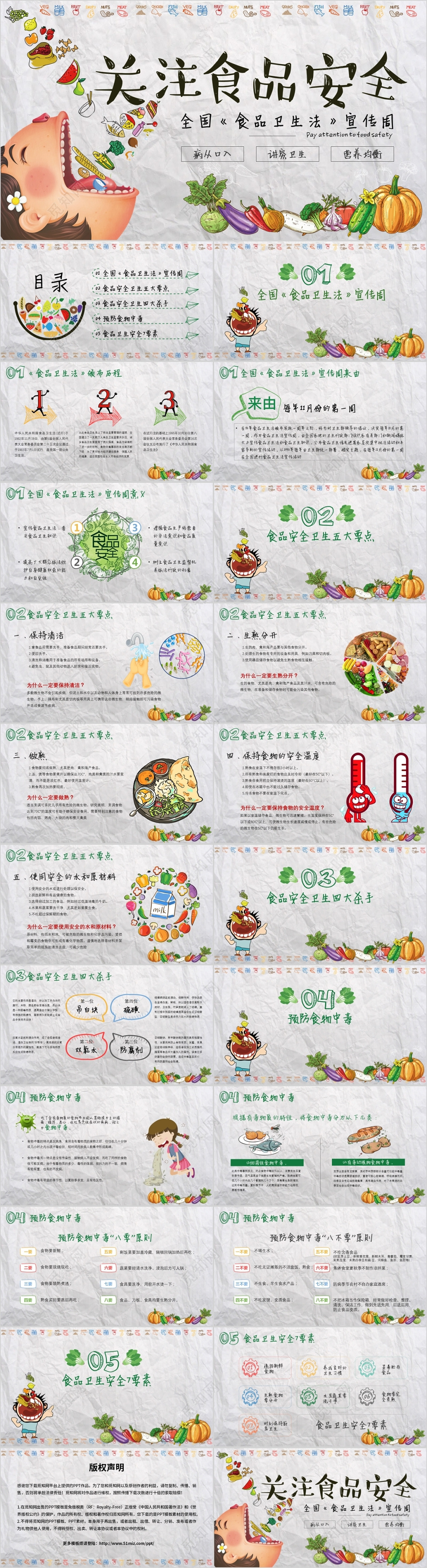 创意手绘卡通全国食品安全法食品卫生法宣传周PPT模板