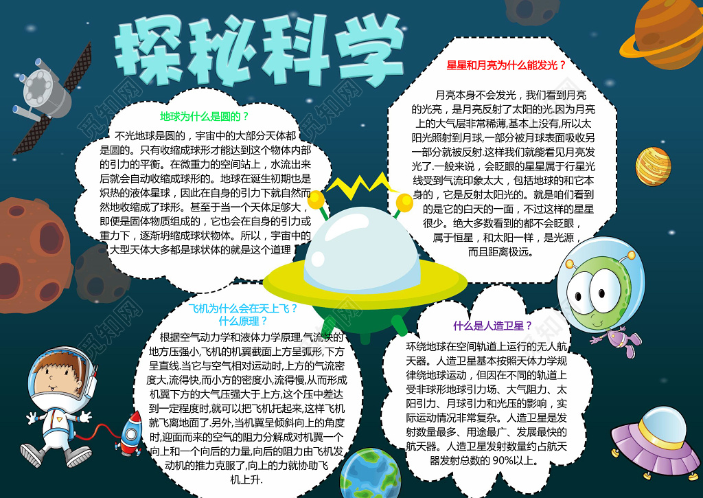 宇宙背景探秘科学小报小报边框花边科技手抄报