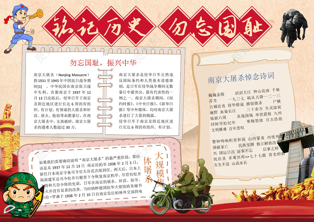 铭记历史勿忘国耻南京大屠杀历史小报word小报手抄报