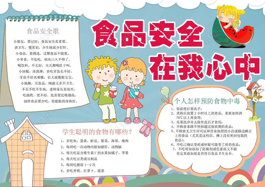 可爱卡通小报边框食品安全在我心中食品安全小报手抄报