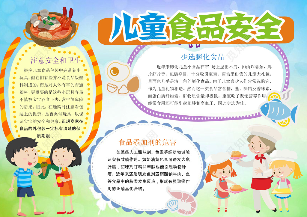 卡通小报边框花边手绘线稿儿童食品安全小报手抄报