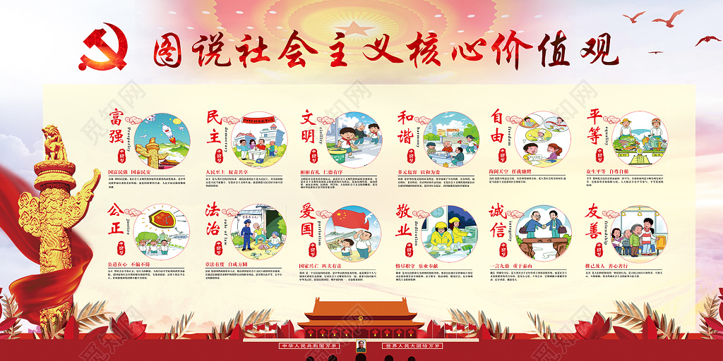 图说社会主义核心价值 观党建展板