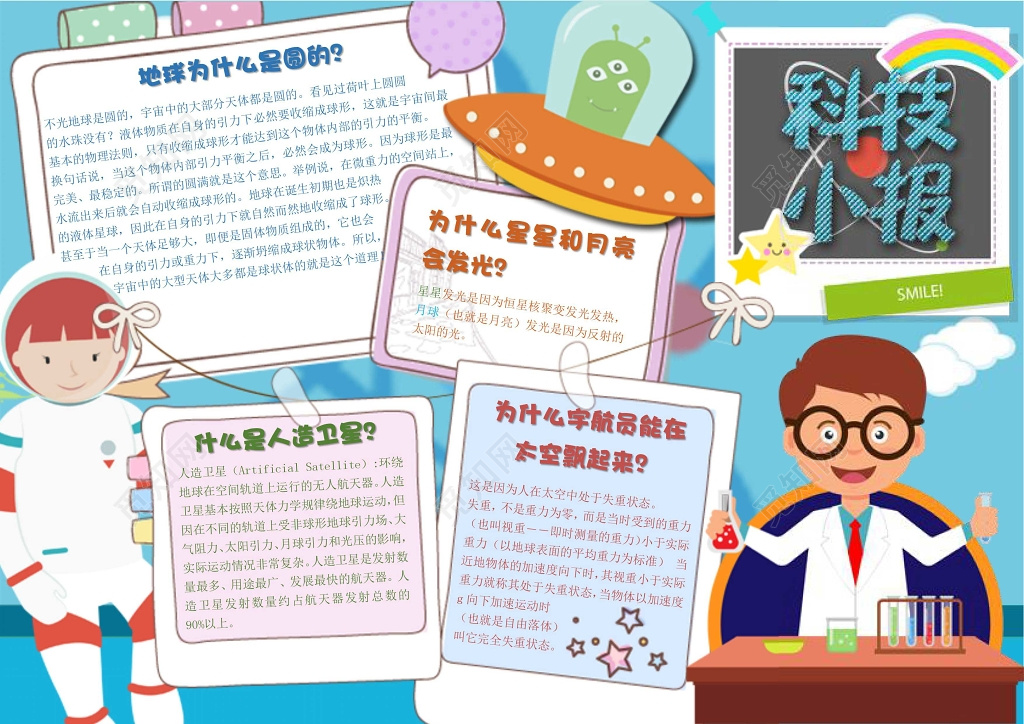 卡通实验室科学家小报花边科技小报科学手抄报