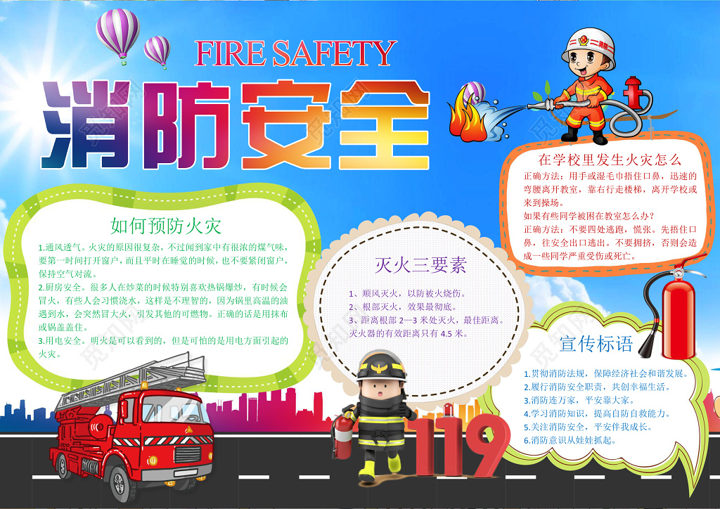 消防安全word电子小抄报边框花边